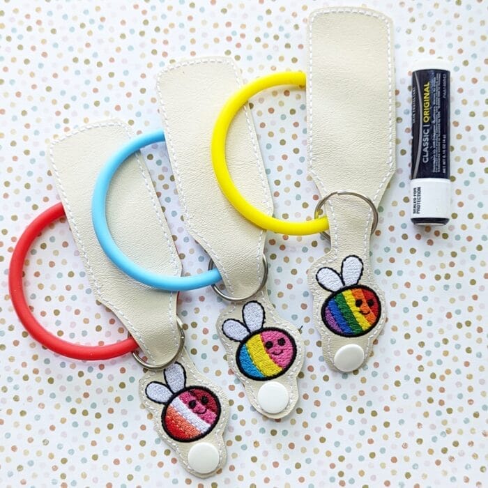 Rainbow Bee Lip Balm Holder Key Fob Snap Tab - 5x7+ ONLY