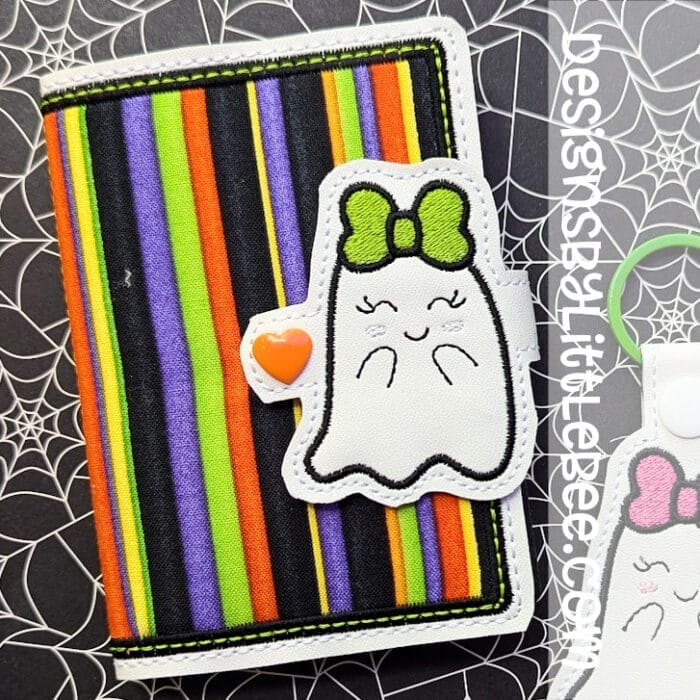 Ghost with Bow Mini Composition Book Snap Cover