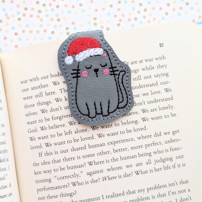 Fancy Cat Santa Hat Foldover Magnetic Bookmark