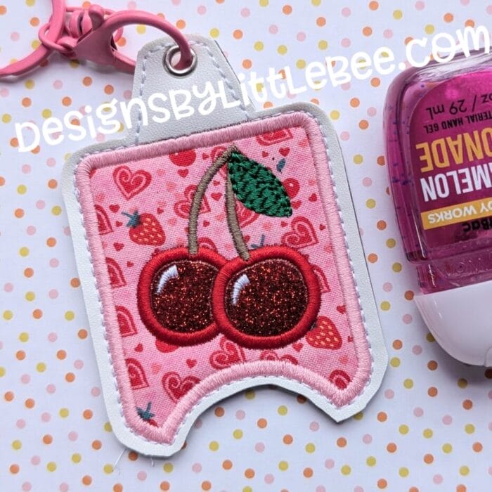 Cherry & Applique Hand Sanitizer Case - Snap Tab and Eyelet Key Fob