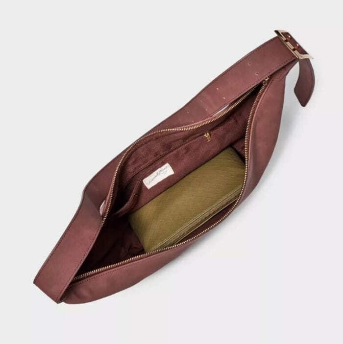 Brown Faux Leather Slouchy Sling Handbag with Mushroom Kitties Embroidery - Image 4